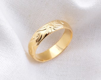 5mm Hawaiian Design Ring / Hawaiian Scroll Heirloom Island Stackable Ring, Sizes 5-12, unisex gold band ring, simple ring