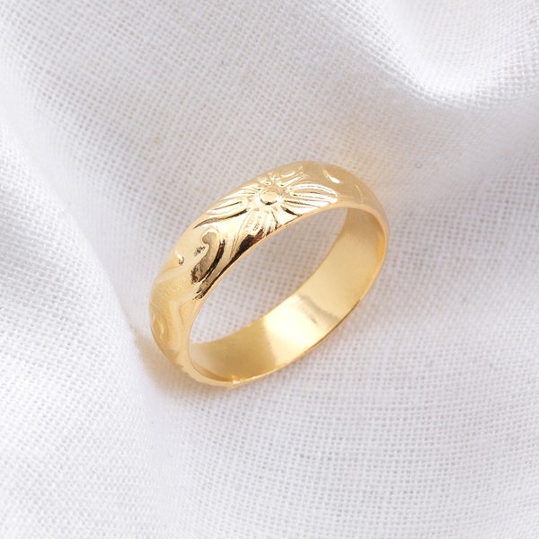 5mm Hawaiian Design Ring / Hawaiian Scroll Heirloom Island Stackable Ring, Sizes 5-12, unisex gold band ring, simple ring