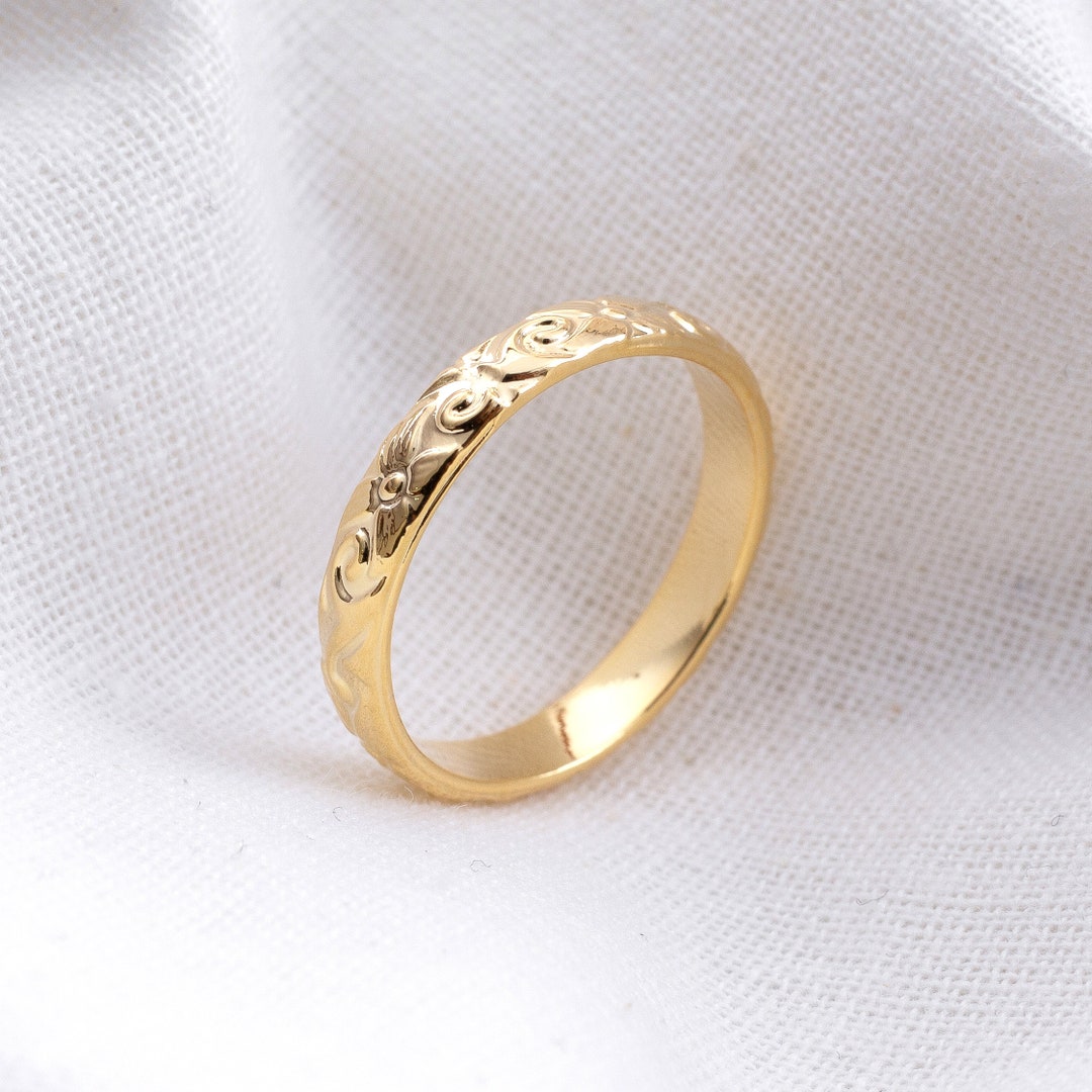 Super Thin Gold Band Ring Hawaiian Design Band Ring Dainty Stackable