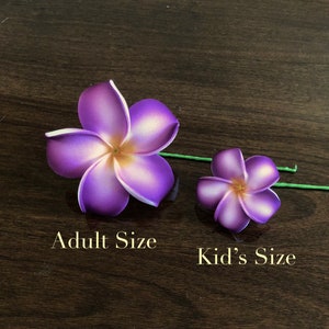 Purple Plumeria, Artificial Foam Flower, Ear Flower / Adult and Kid's Size Ear Flower with Stem, Frangipani