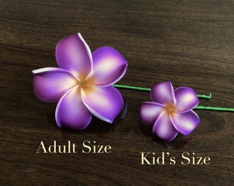 Purple Plumeria, Artificial Foam Flower, Ear Flower / Adult and Kid's Size Ear Flower with Stem, Frangipani