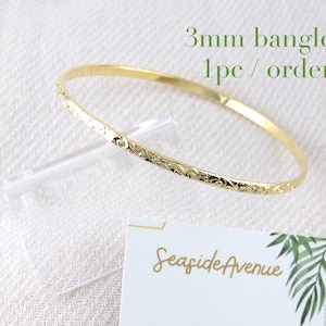3mm Thin Gold Hawaiian Design Bangle / Heirloom Scroll Design Bracelet, Island Style, Stackable, Thin Gold Bangle, Simple, Everyday Wear image 4