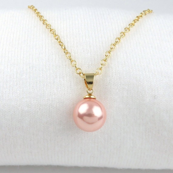 12mm Pink Simple Bail Pearl Necklace Tahitian Shell Pearl, Minimalist  jewelry