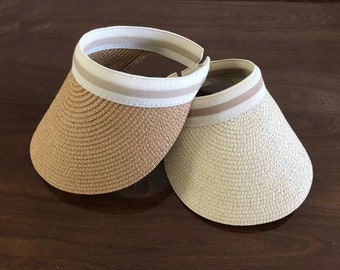 Straw Sun Visor / Summer Beach Hat, Island Style, Lauhala Papale, Hawaiian, Crownless Hat, Women's