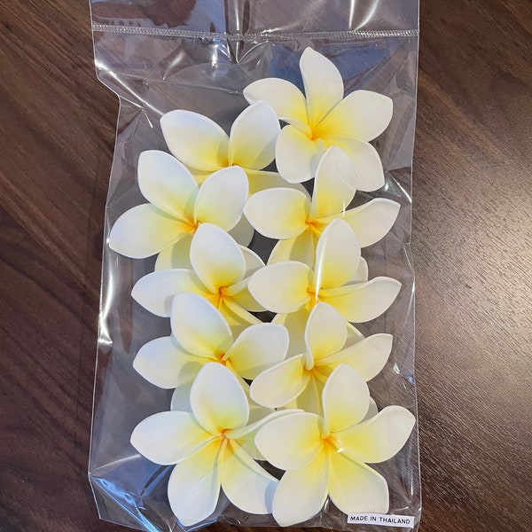 3" No Stem White and Yellow Plumeria, Artificial Foam Flower for Crafts / Foam Flower no stems, Frangipani, Pua, For Hair clips, Hats