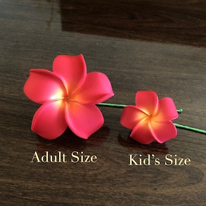 Red Plumeria, Artificial Foam Flower, Ear Flower / Adult and Kid's Size Ear Flower with Stem, Frangipani
