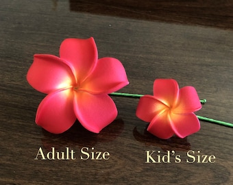 Red Plumeria, Artificial Foam Flower, Ear Flower / Adult and Kid's Size Ear Flower with Stem, Frangipani