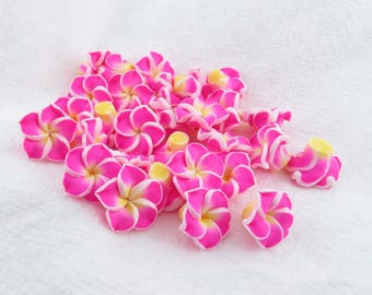 Pink Clay Flower Beads, Hawaiian Pink Polymer Clay Plumeria Flowers for DIY Jewelry Making, Frangipani Flowers, Polymer Clay Beads, 15mm