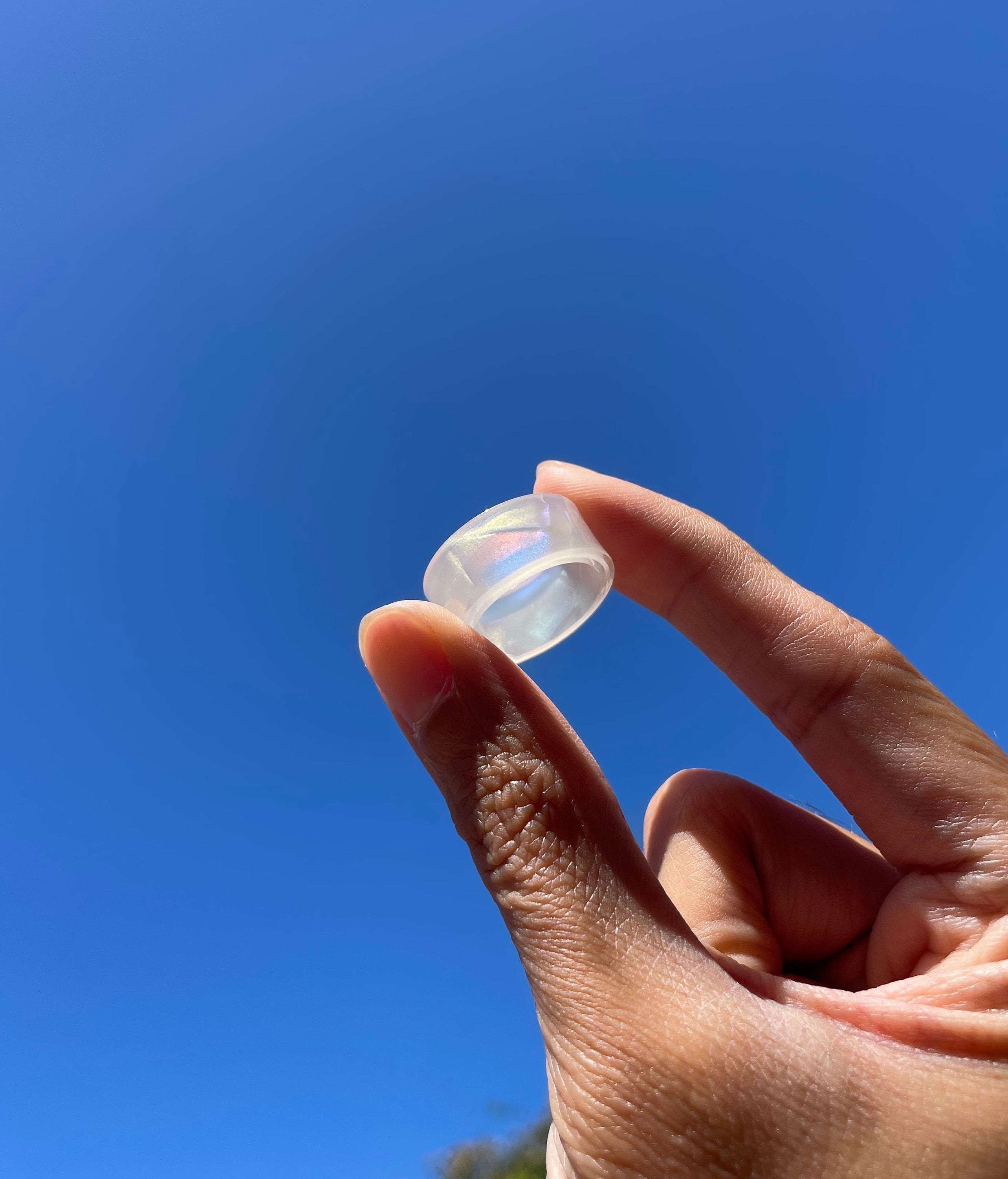 Chunky Iridescent White Acrylic Ring, Pearlescent Statement Band