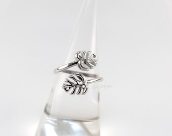 Monstera Leaf Wrap Ring Silver Bypass Ring Cuff Ring Wrap Adjustable Silver Statement Ring Plant Mom Plant Lover Indoor Plant Gift for Her