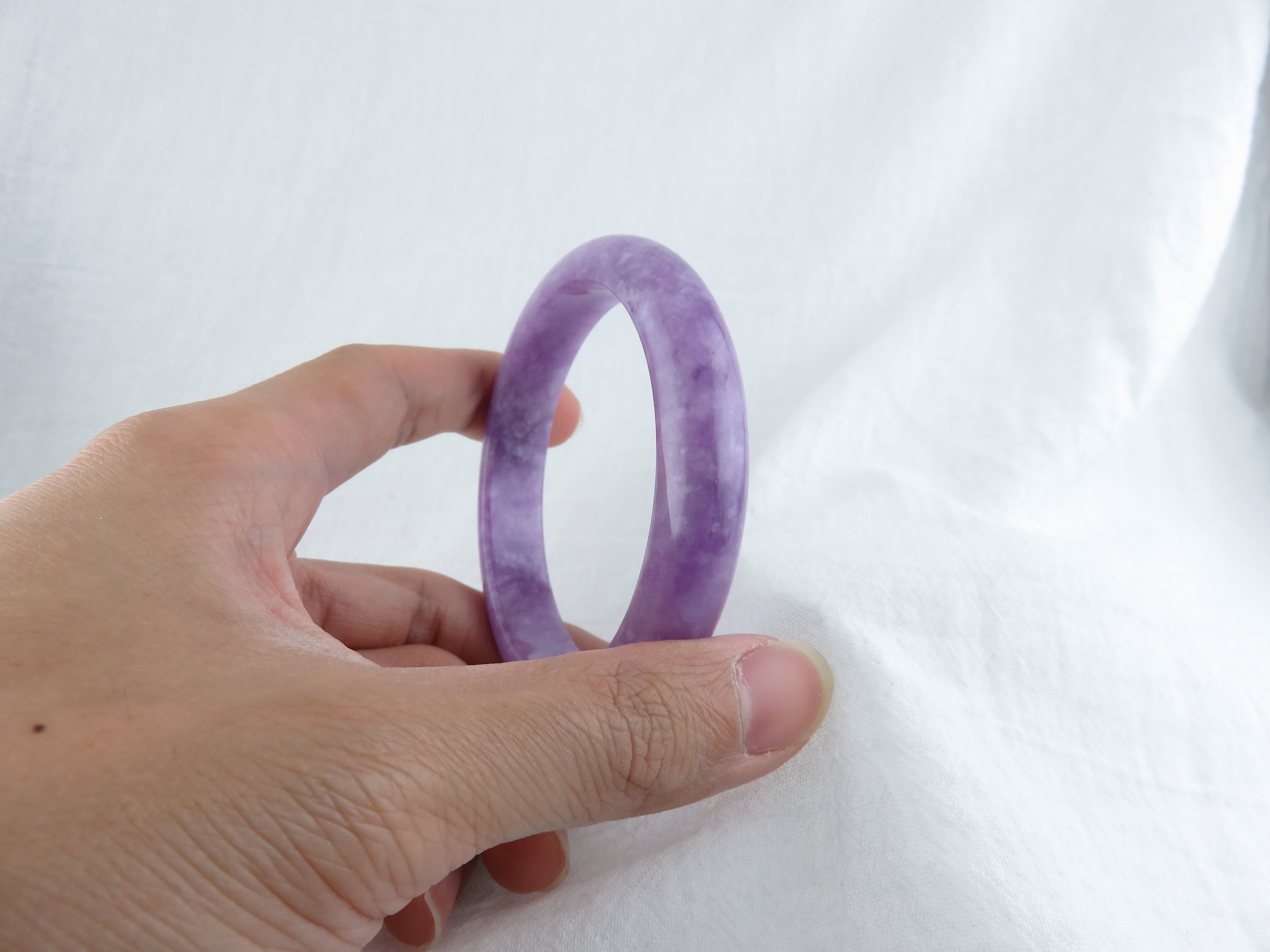 天然パープル翡翠バングル、手首周り7.5インチ、厚さ58.6mm、グレードA