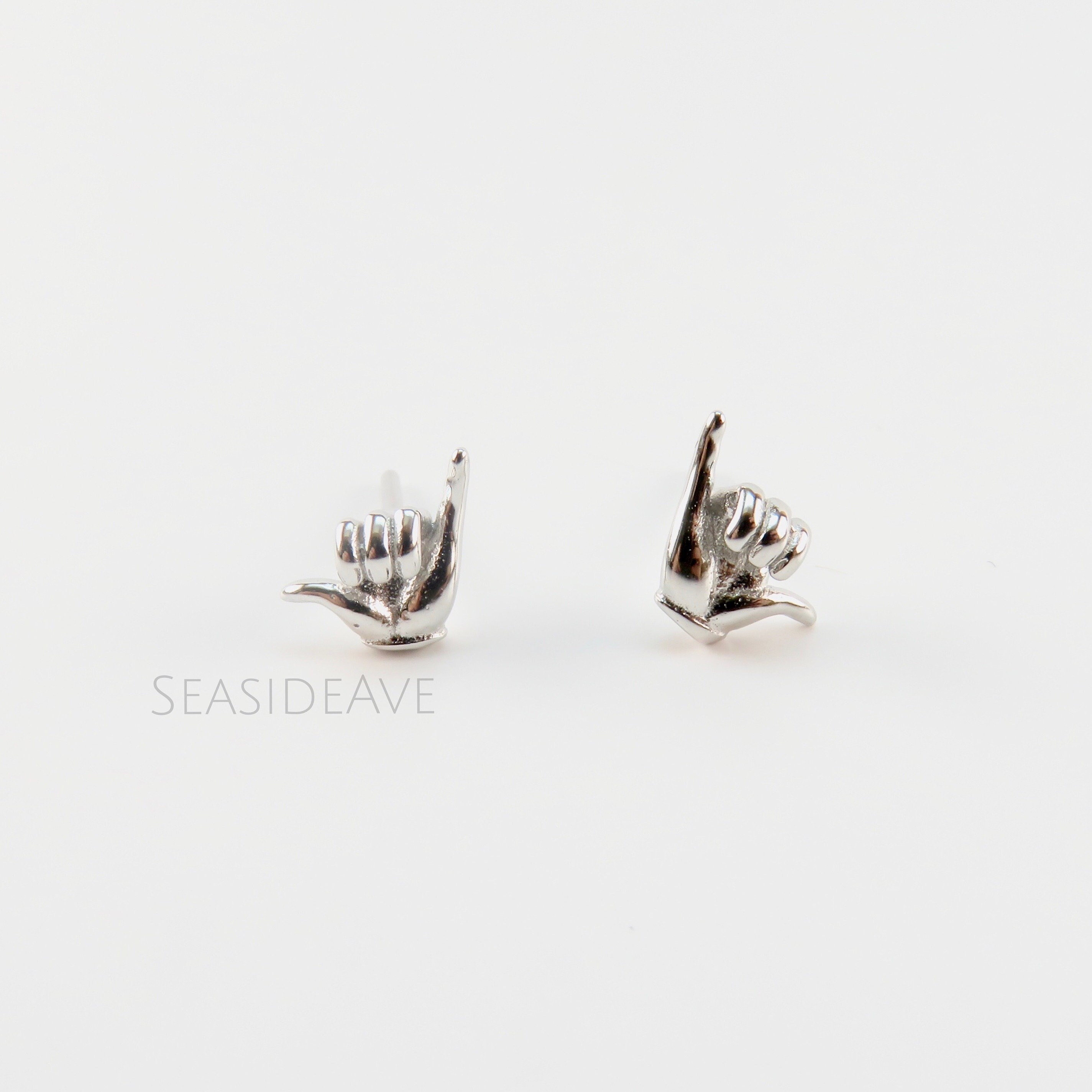 Shaka Hang Loose Stud Earrings 925 Sterling Silver Hand Gesture Aloha Unisex Studs Cartilage Studs Tiny Baby Small Minimal Surfer Etsy Canada