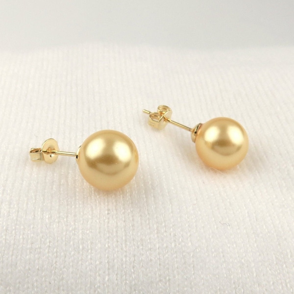 Yellow Pearl Stud Earrings / Minimalist Elegant Jewelry Simple Everyday Wear, Shell Pearl, Pearl Post Earrings, 8mm 10mm 12mm