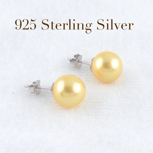 Yellow Pearl Stud Earrings in Sterling Silver / Bridesmaids Earrings, Post Earrings, Golden South Sea Pearl, Blonde Pearl