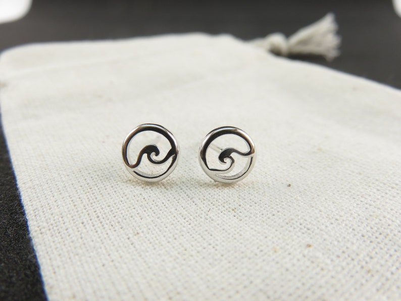 8mm Cut Out Ocean Wave Stud Earrings / 925 Sterling Silver, Cute studs, Petite Jewelry, Simple Minimalist, Dainty, Second Third Pair image 1