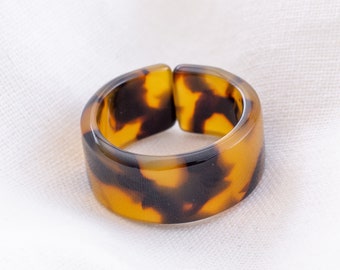 Chunky Brown Animal Print Band Ring, Tortoise Shell Acrylic Ring