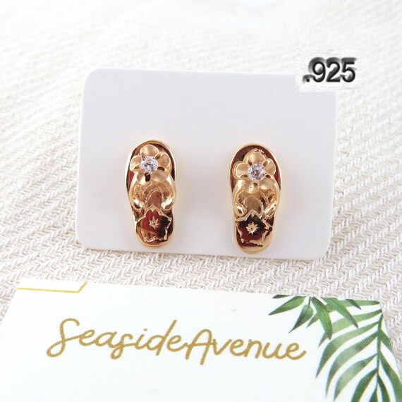 Rose Gold Vermeil Flip Flop Slippers Stud Earrings 925 Sterling
