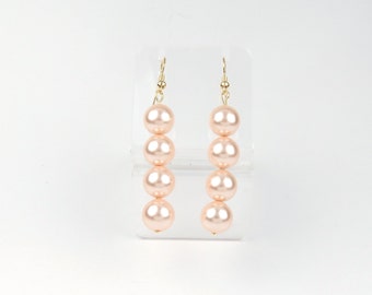 Pink Pearl Dangling Earrings, Edison Pearl, Shell Pearl, Simple and Elegant Minimalist Wedding Jewelry