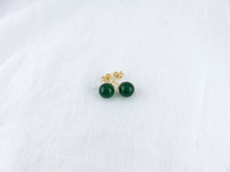 Green Jade Necklace / Green Jade Stud Earrings / Petite Imperial Green Jade Hamilton Gold Jade Jewelry Set, minimalist jade jewelry image 9