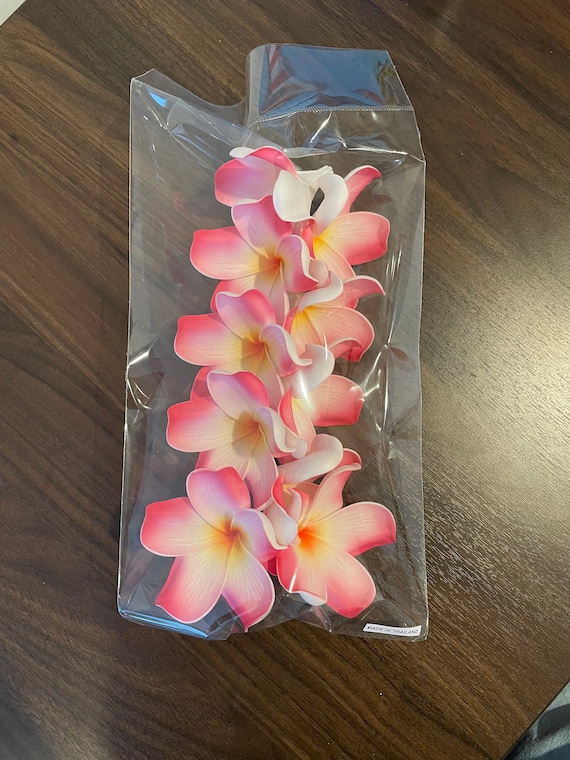 4er Set Hawaii-Blumen Haarspangen - Frangipani (Plumeria) Aus Schaumstoff, 7 Cm, Weiß & Rosa