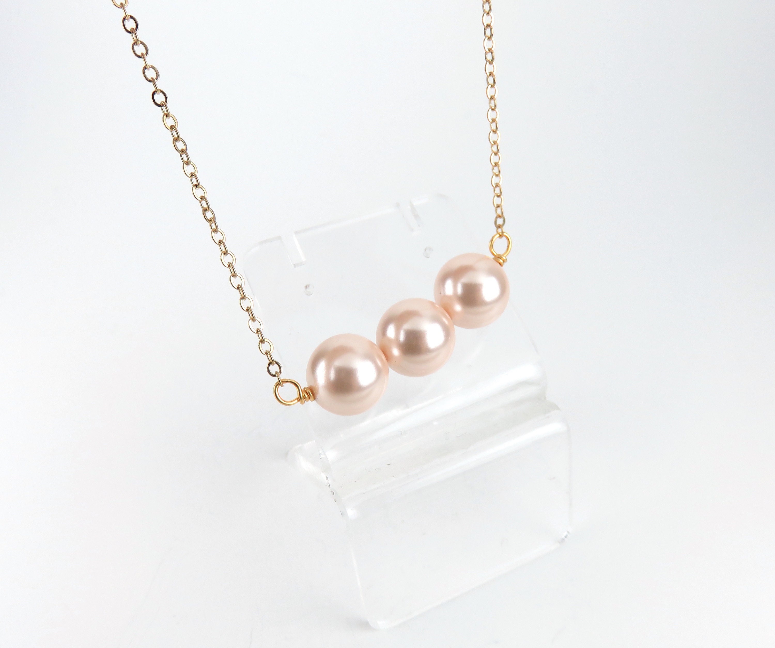 12mm Pink Triple Floating Pearl Necklace / Hawaiian Hamilton