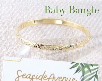 Thin Gold Baby Bangle Hawaiian Heirloom Design Hamilton Hawaiian Gold Plated Jewelry Baby Bracelet Baby Jewelry Keiki Kid's Bangle 3mm