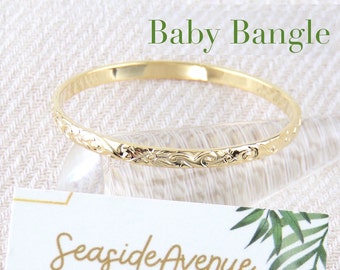 Thin Gold Baby Bangle Hawaiian Heirloom Design Hamilton Hawaiian Gold Plated Jewelry Baby Bracelet Baby Jewelry Keiki Kid's Bangle 3mm