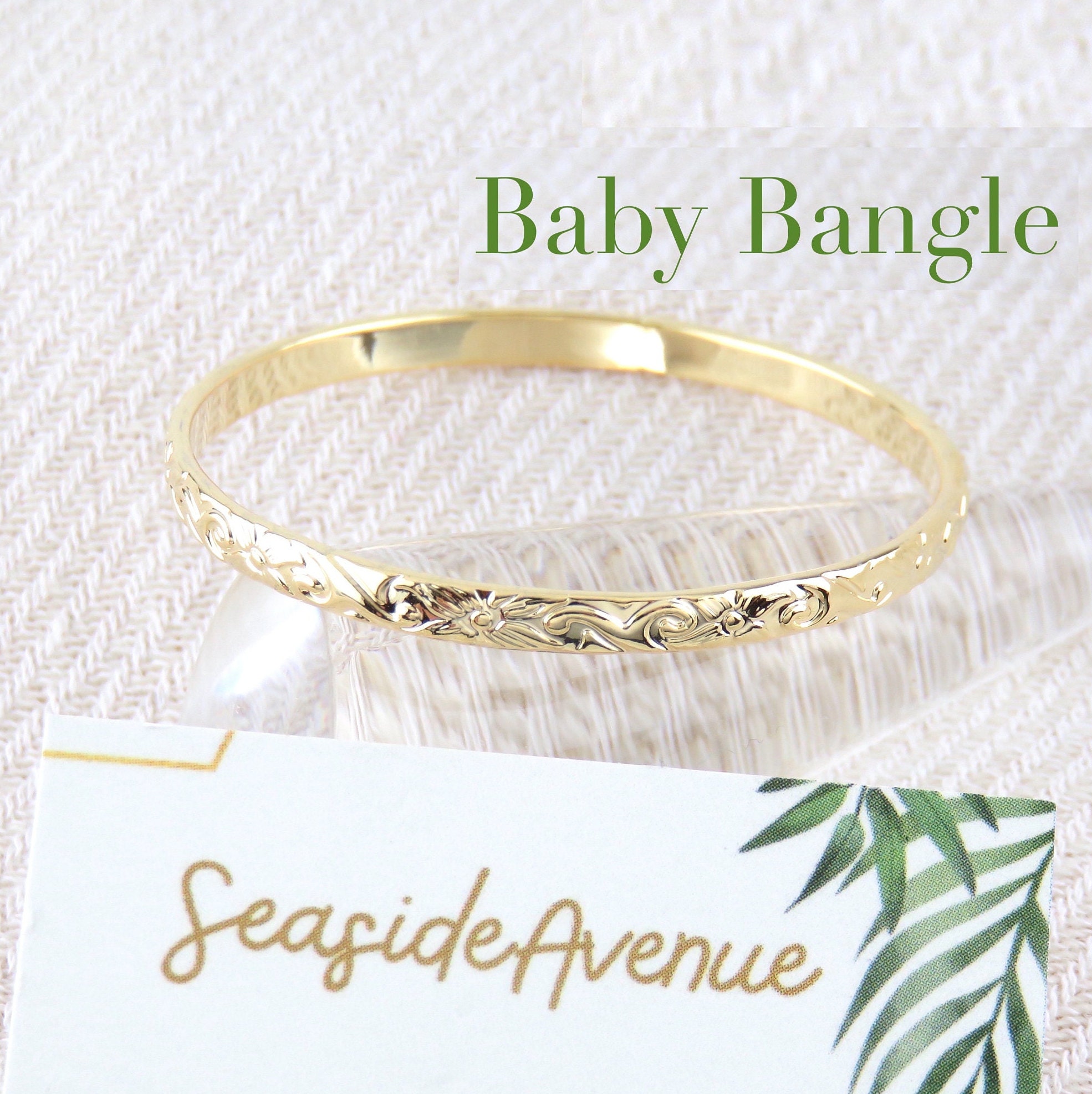 Thin Gold Baby Bangle Hawaiian Heirloom Design Hamilton Hawaiian Gold Plated Jewelry Baby Bracelet Baby Jewelry Keiki Kid's Bangle 3mm