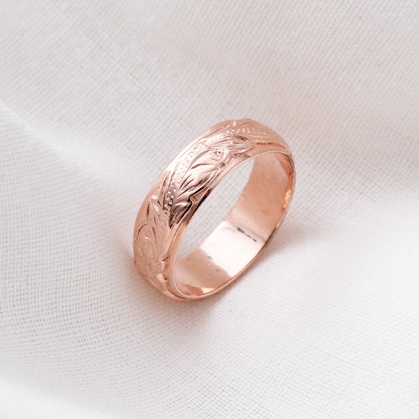 5mm Pink Rose Gold Heirloom Scroll Band Ring Hawaiian Style