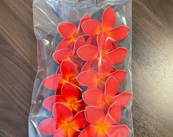 3" No Stem Red Plumeria, Artificial Foam Flower for Crafts / Foam Flower no stems, Frangipani, Pua, For Hair clips, Hats