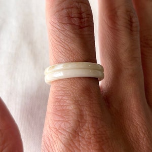 Thin Ivory Cream Acrylic Ring, 3mm Skinny Beige Resin Stacking Band, Size 6