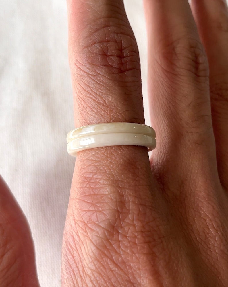 Thin Ivory Cream Acrylic Ring, 3mm Skinny Beige Resin Stacking Band ...