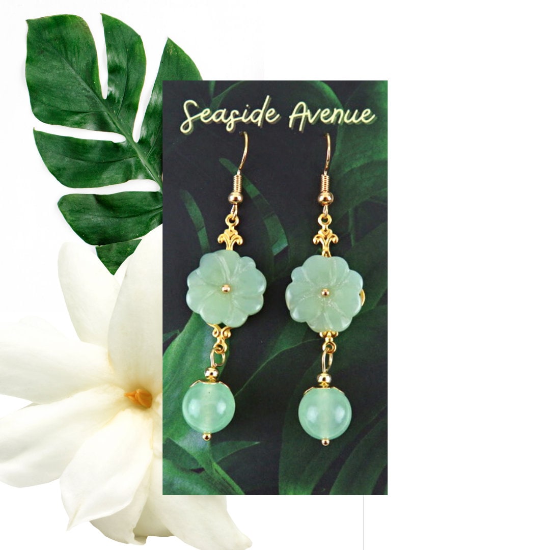 Buy Green Jade Flower Dangling Earrings Online in India