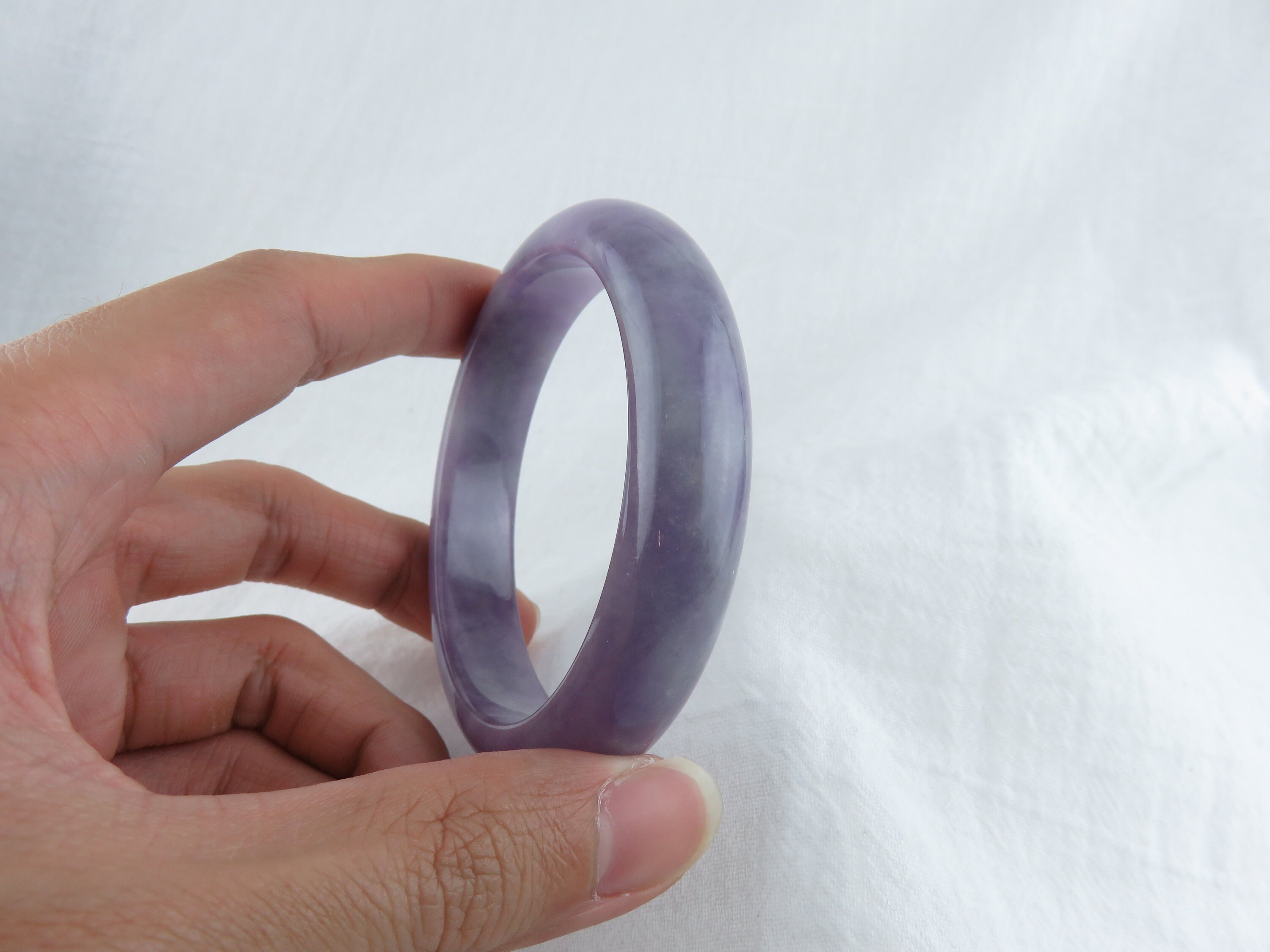 天然パープルジェイドバングル、7.5インチ（58.8mm）、グレードAの天然