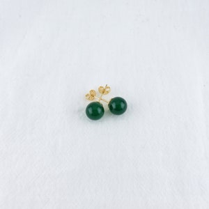 Green Jade Necklace / Green Jade Stud Earrings / Petite Imperial Green Jade Hamilton Gold Jade Jewelry Set, minimalist jade jewelry image 7