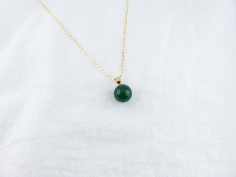 Green Jade Necklace / Green Jade Stud Earrings / Petite Imperial Green Jade Hamilton Gold Jade Jewelry Set, minimalist jade jewelry image 4