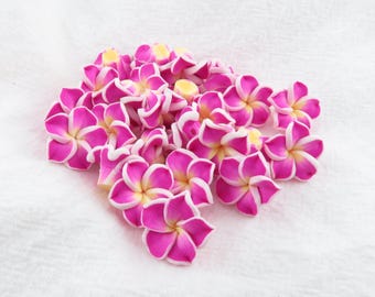 Purple Clay Flower Beads, Hawaiian Clay Polymer Flower, Subtle Purple Plumeria Flowers for DIY Jewelry Making, Frangipani Flowers, 15mm