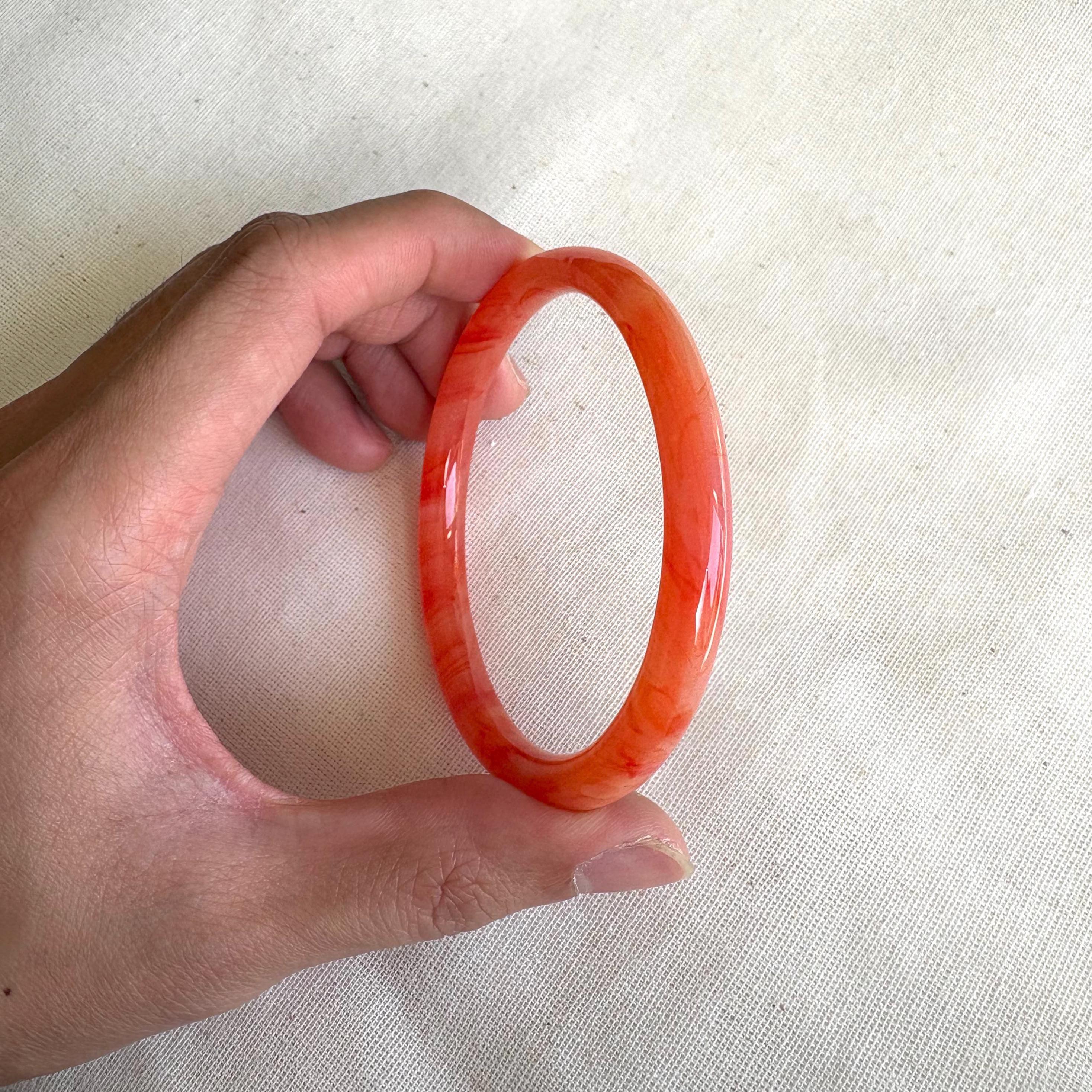 Fiery Orange Jade Bangle / 8mm Fiery Jupiter Orange Bangle, Round