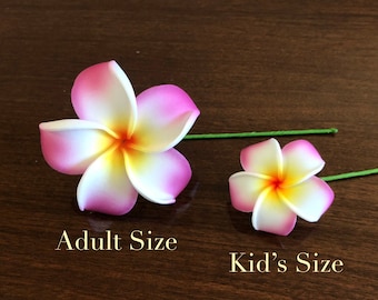 Purple Tip Plumeria, Artificial Foam Flower, Ear Flower / Adult and Kid's Size Ear Flower with Stem, Frangipani