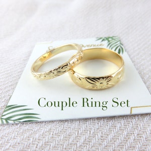 Couple Band Gold Ring Set His & Her Eternity Wedding Band For Husband Wife, Promise Ring, Gift for Boyfriend Girlfriend, Simple Gold Ring