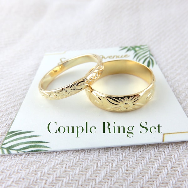 Couple Band Gold Ring Set His & Her Eternity Wedding Band For Husband Wife, Promise Ring, Gift for Boyfriend Girlfriend, Simple Gold Ring