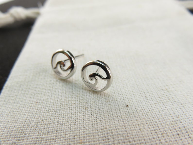 8mm Cut Out Ocean Wave Stud Earrings / 925 Sterling Silver, Cute studs, Petite Jewelry, Simple Minimalist, Dainty, Second Third Pair image 3