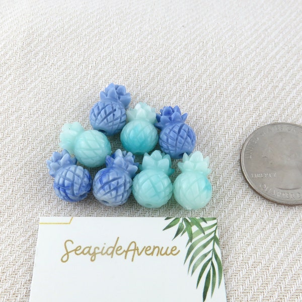 Center-Drilled Synthetic Coral Pineapple Beads / Light and Dark Blue Beads Fruit DIY Jewelry Making Supply Custom
