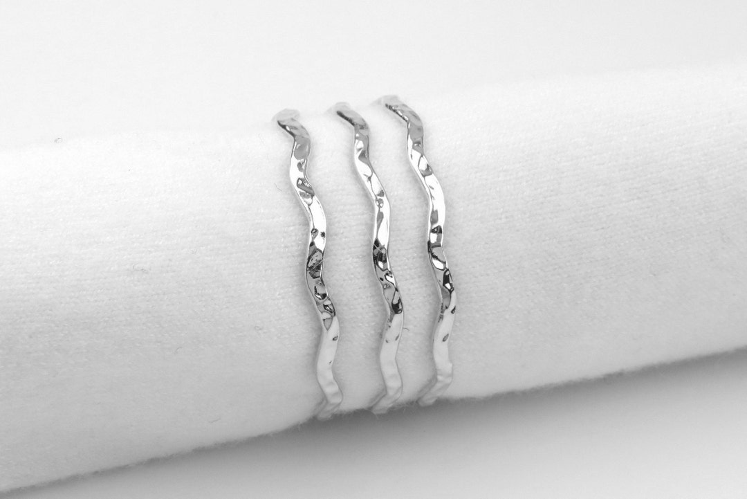 Stackable Set of 3 Baby Bangles Simple Wavy, Silver / Hammer-cut ...