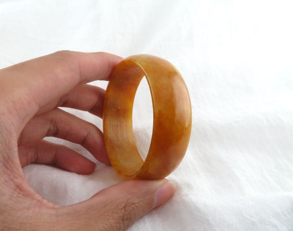 オレンジ翡翠バングル、厚い翡翠、子供用バングル / 厚さ 19 mm、子供 