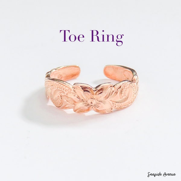 Rose Gold Hawaiian Scroll Toe Ring / Pink Gold Adjustable, Open Toe Rings, Stackable, Hawaiian Island Style Jewelry
