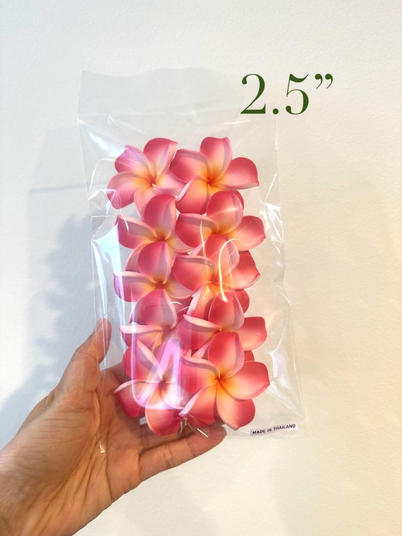 4er Set Hawaii-Blumen Haarspangen - Frangipani (Plumeria) Aus Schaumstoff, 7 Cm, Weiß & Rosa