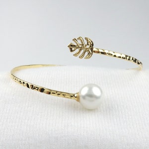 Feuille de Monstera et perle de coquillage blanc, bracelet hawaïen Hamilton Bypass en or