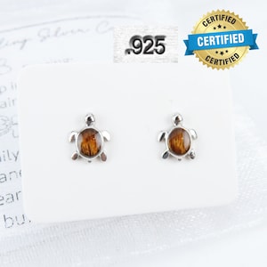 Mini Sea Turtle Koa Wood Stud Earrings, Solid 925 Sterling Silver