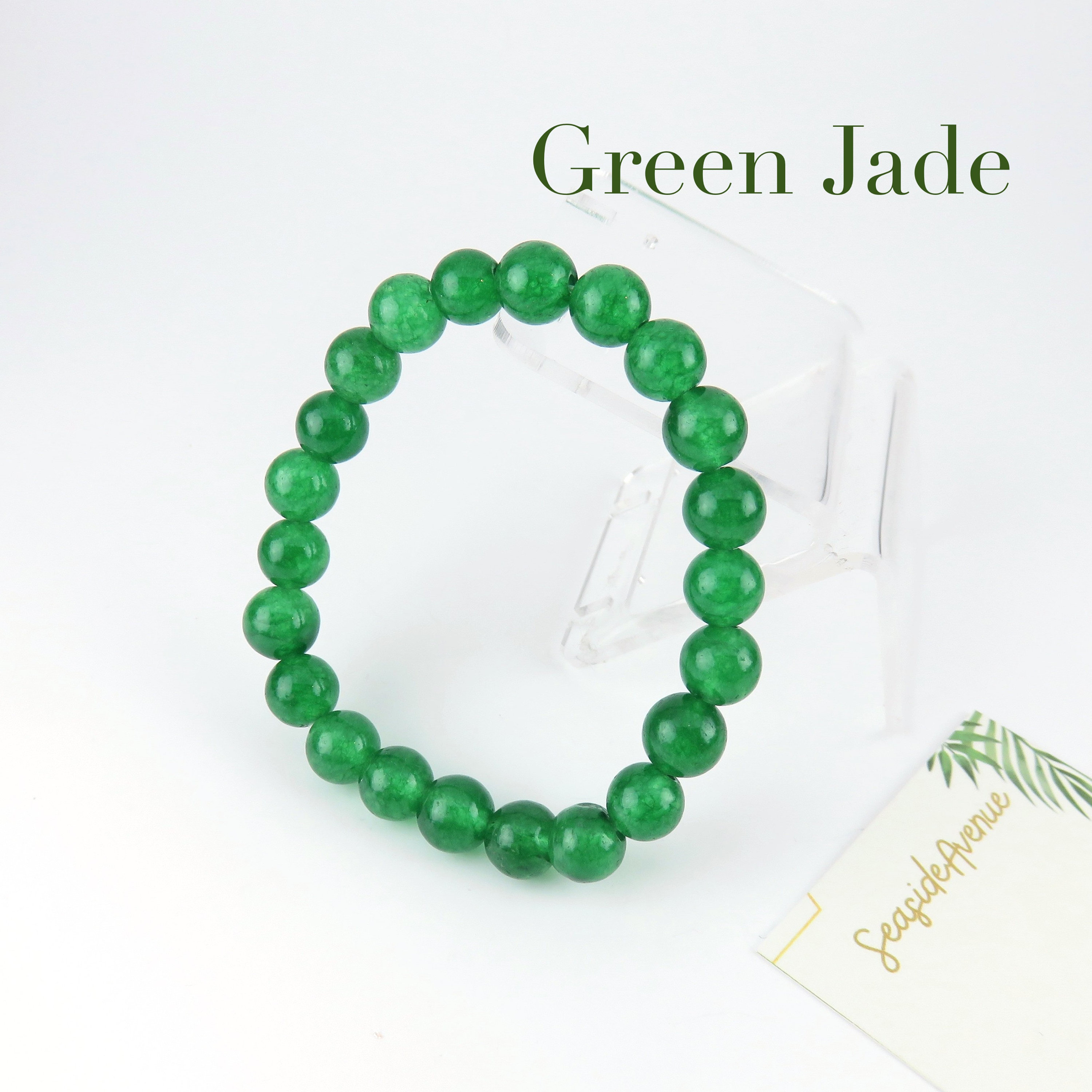 Natural 8/10/12mm Green Jade Gemstone Round Beads Stretch Bangle - Foto 6